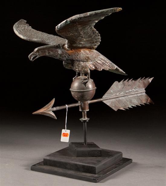 Appraisal: American copper eagle-form weather vane with ebonized wood stand in