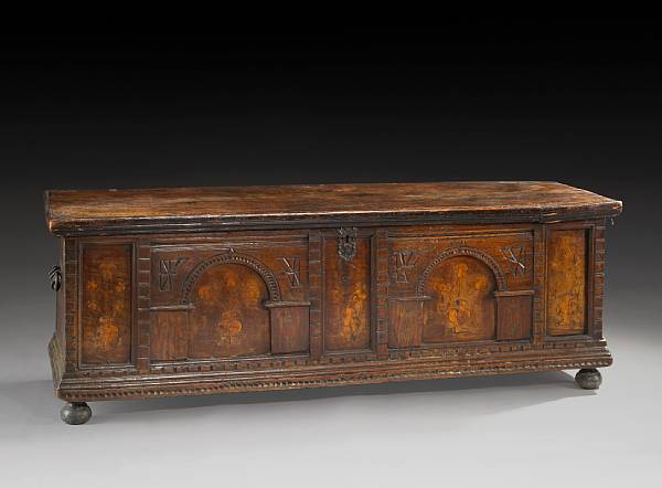 Appraisal: An Italian Renaissance inlaid walnut cassone late th century The