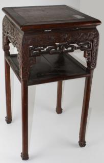 Appraisal: th c Chinese carved stand with pink marble top Lower