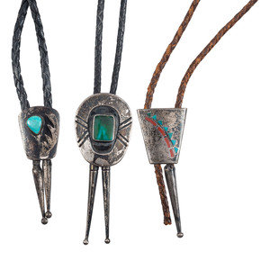 Appraisal: Southwestern-style Silver Bolo Ties with Inlay third quarter th century