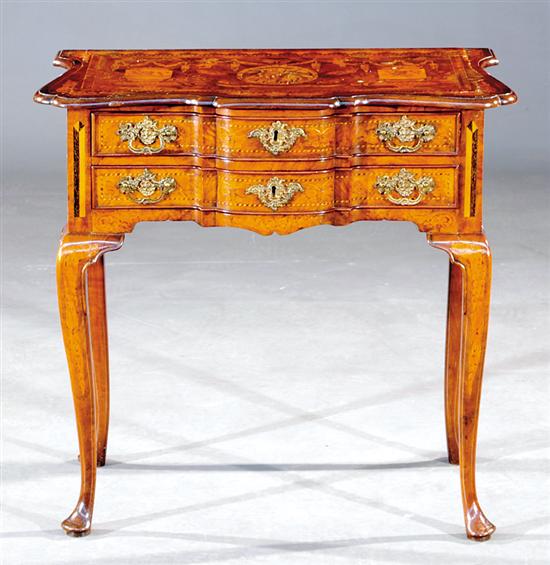 Appraisal: Dutch inlaid marquetry and walnut lowboy th century shaped and