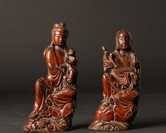 Appraisal: Two Early th c Chinese Horn Carvings of Deities H