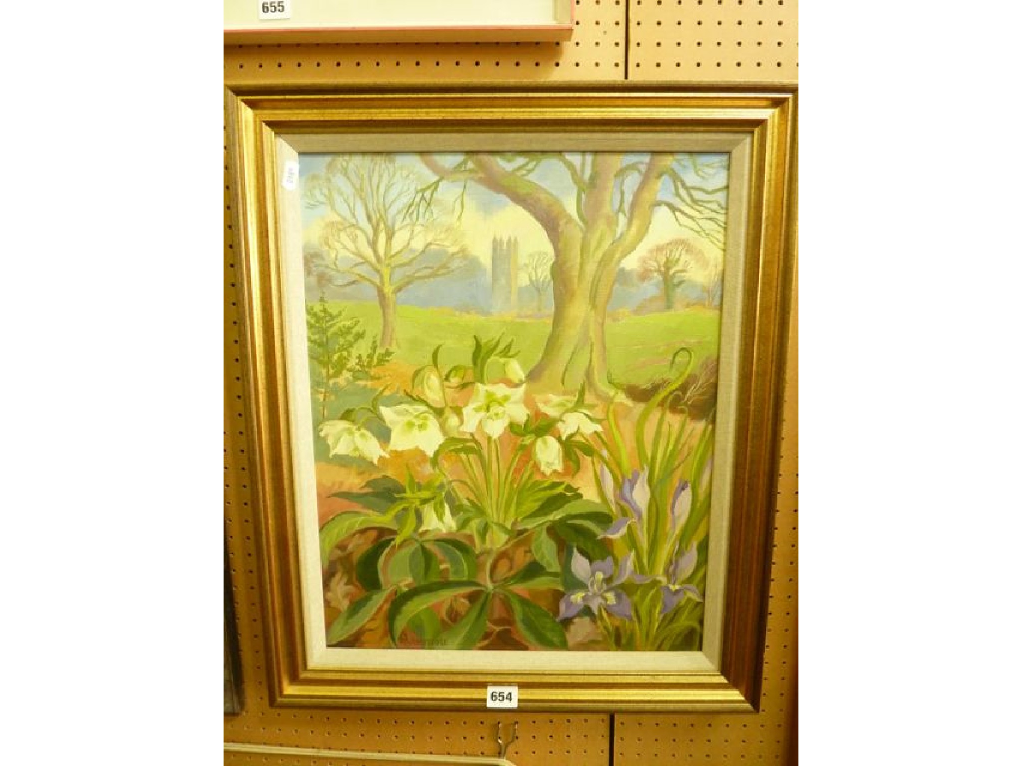 Appraisal: An oil painting on canvas of hellebore and iris in