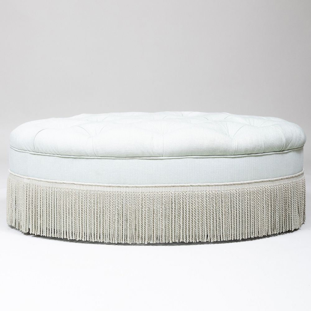 Appraisal: Tufted Green Upholstered Oval Ottoman Supplied by Michael Taylor x