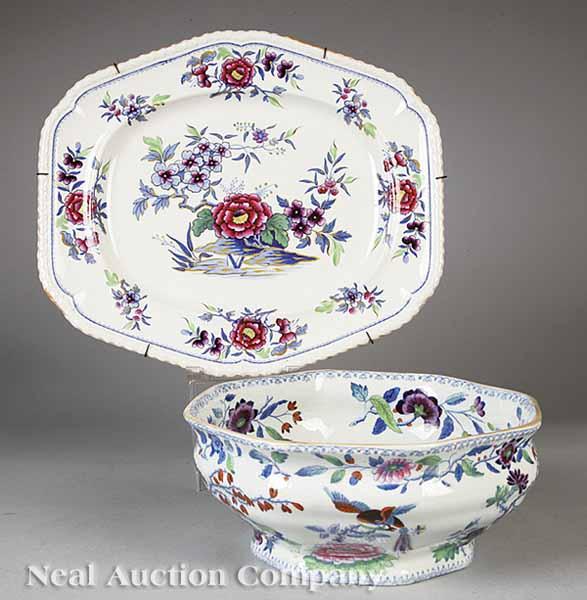 Appraisal: Two English Ironstone Service Pieces in the Chinoiserie Taste c