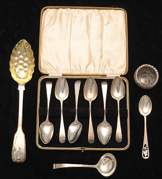 Appraisal: A group of silver flatware Comprising coin silver soup ladle