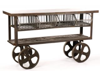 Appraisal: Industrial Steel Reclaimed Wood Rolling Cart American late th century