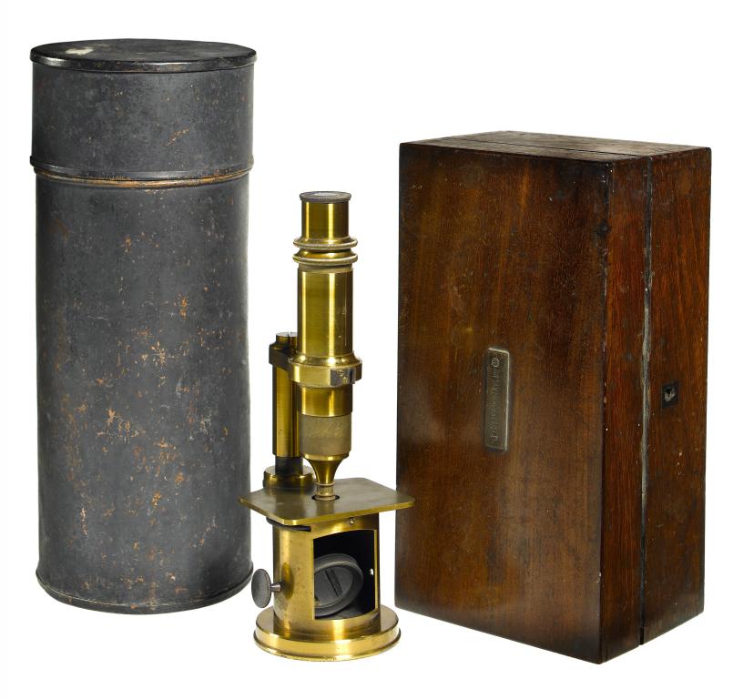 Appraisal: A FRENCH BRASS COMPOUND MICROSCOPE engraved on the limb Nachet