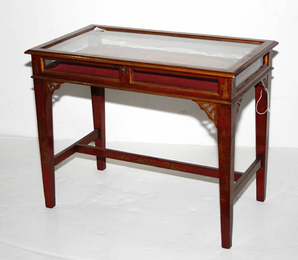 Appraisal: A George III style scarlet japanned vitrine table height in