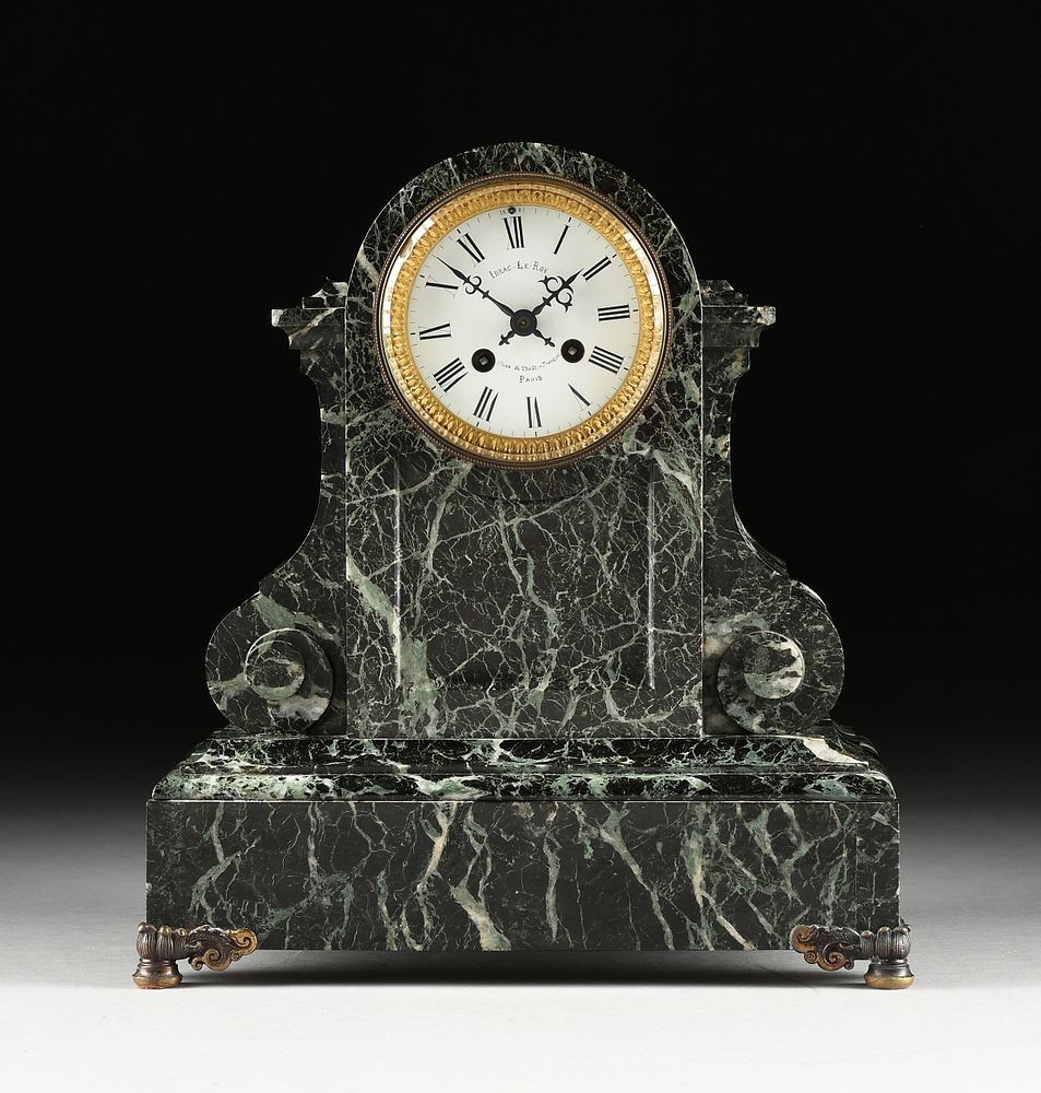 Appraisal: A NEOCLASSICAL REVIVAL VERDE ANTICO MARBLE CLOCK JAPY FRERES CLOCKWORKS