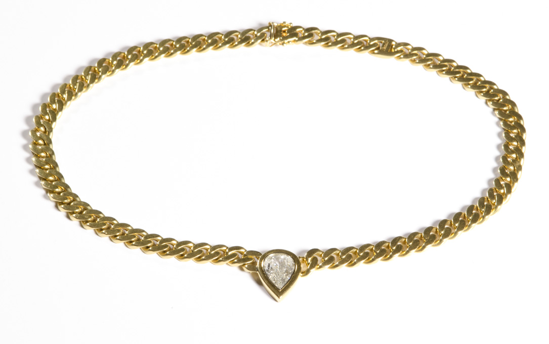 Appraisal: DIAMOND SOLITAIRE AND HEAVY EIGHTEEN KARAT GOLD CHAIN NECKLACE featuring