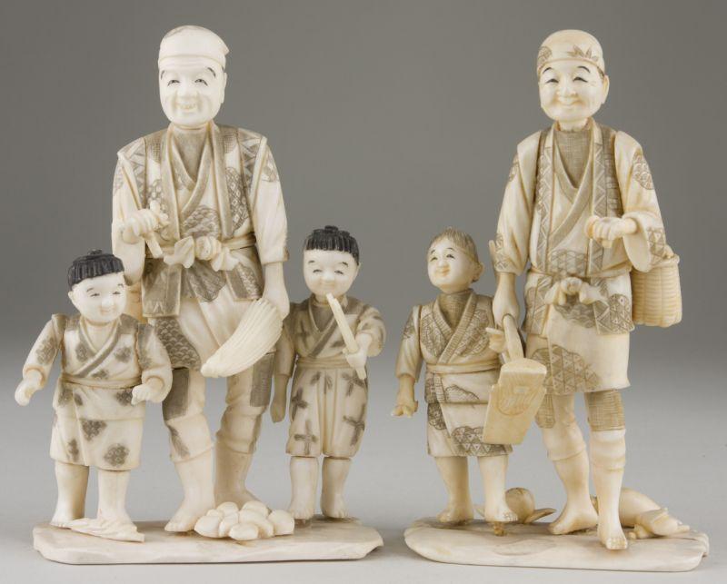 Appraisal: Two Japanese Ivory Okimono Figurals both depicting peasant men walking