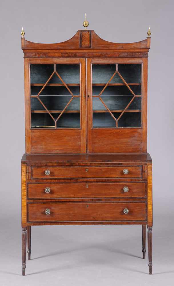 Appraisal: FEDERAL INLAID AND FIGURED MAPLE AND MAHOGANY LADY'S DESK BOOKCASE