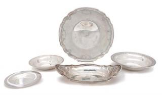 Appraisal: Five American Silver Serving Platters Various Makers of various patterns