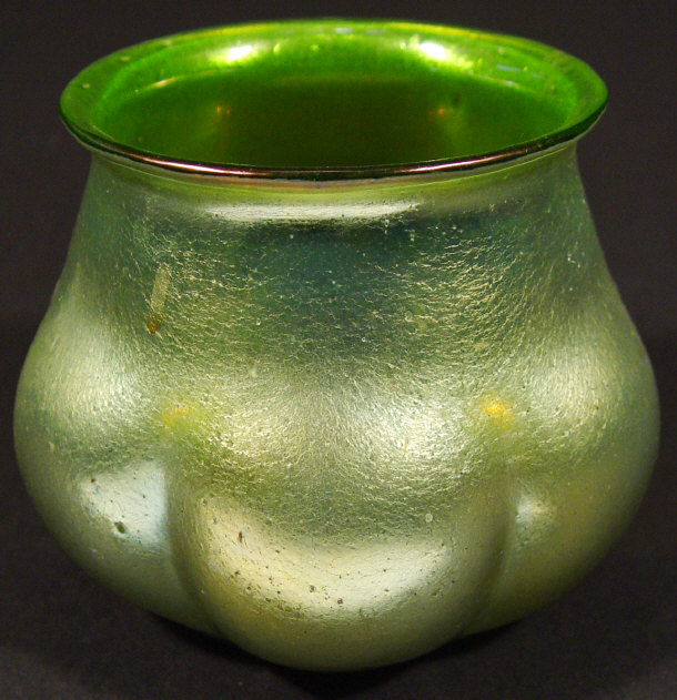 Appraisal: Loetz style iridescent green glass vase cm high