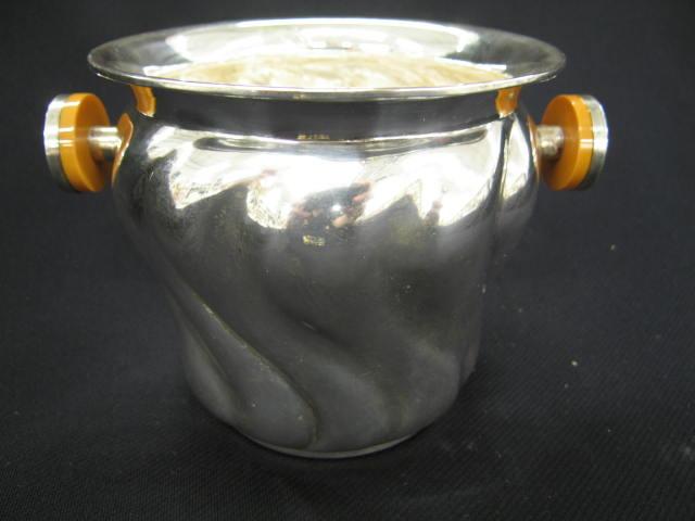 Appraisal: European Sterling Silver Wine Cooler with bakelite handles swirl decor