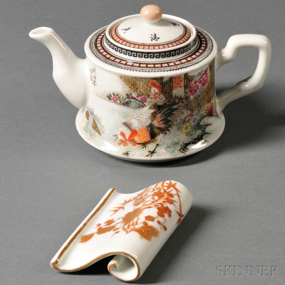 Appraisal: Two Porcelain Items China a teapot with angled spout and