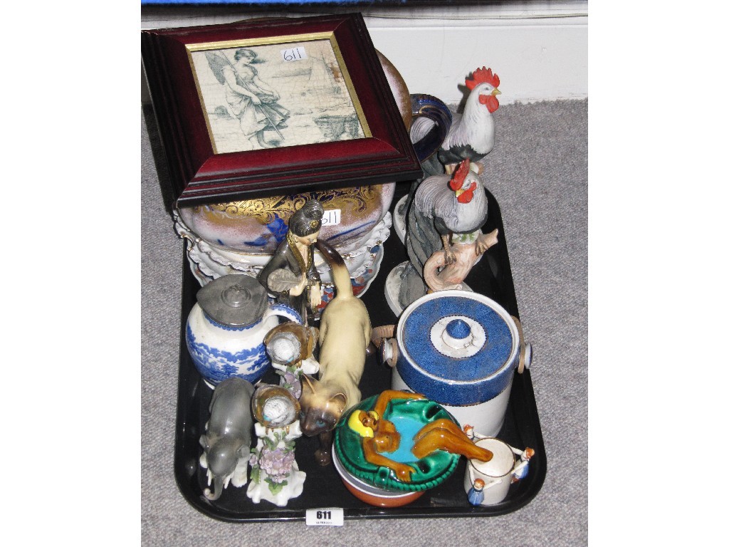 Appraisal: Tray lot of assorted ceramics to include chamber pot framed