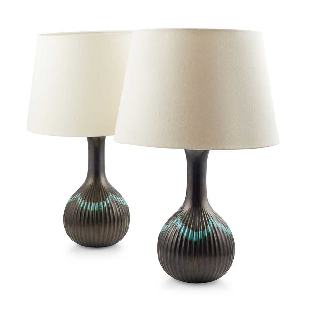 Appraisal: MICHAEL ANDERSEN AND SONS PAIR OF TABLE LAMPS CIRCA glazed