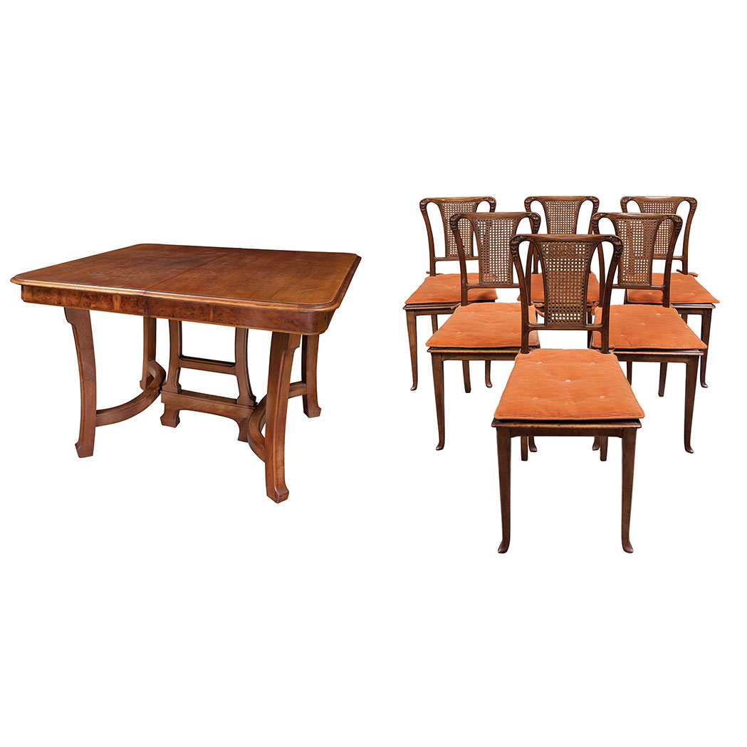 Appraisal: French Art Nouveau Mahogany and Walnut Extension Dining Table and