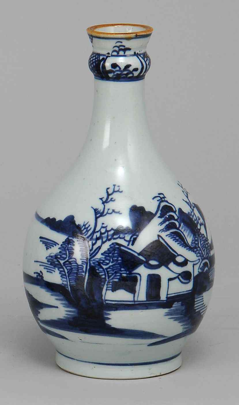 Appraisal: ANTIQUE CHINESE EXPORT PORCELAIN BOTTLE VASEEarly th CenturyWith blue and