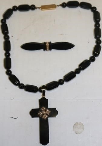 Appraisal: PCS OF TH C JET MOURNING JEWELRYTO INCLUDE NECKLACE WITH