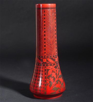 Appraisal: A Bernard Moore cylindrical vase decorated in flambe with panels