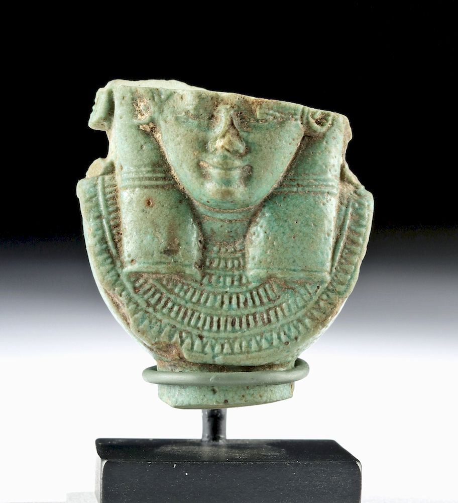 Appraisal: Egyptian Glazed Faience Amulet Fragment - Hathor Egypt Late Dynastic