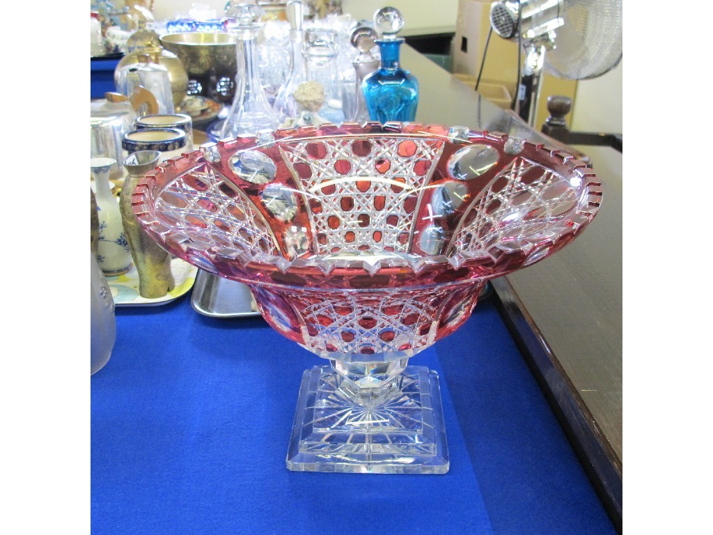 Appraisal: Cut and flash etched glass bowl on pedestal stand