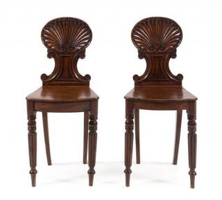 Appraisal: A Pair of Regency Mahogany Hall Chairs Height inches A