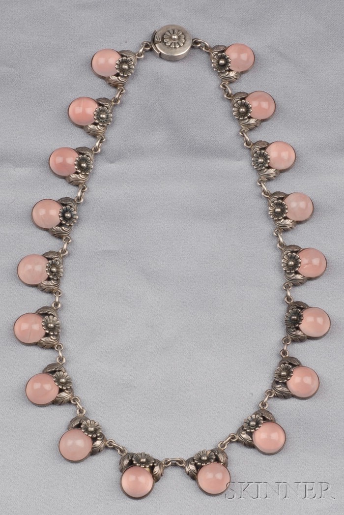 Appraisal: Sterling Silver and Rose Quartz Necklace N E From designed