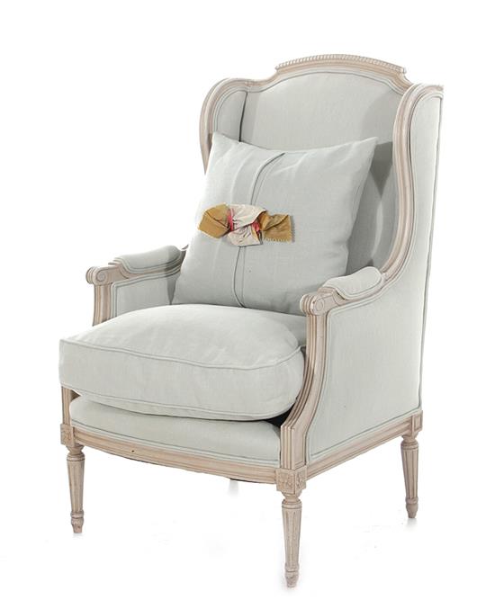 Appraisal: Louis XVI style painted wingback armchair BH SH W D