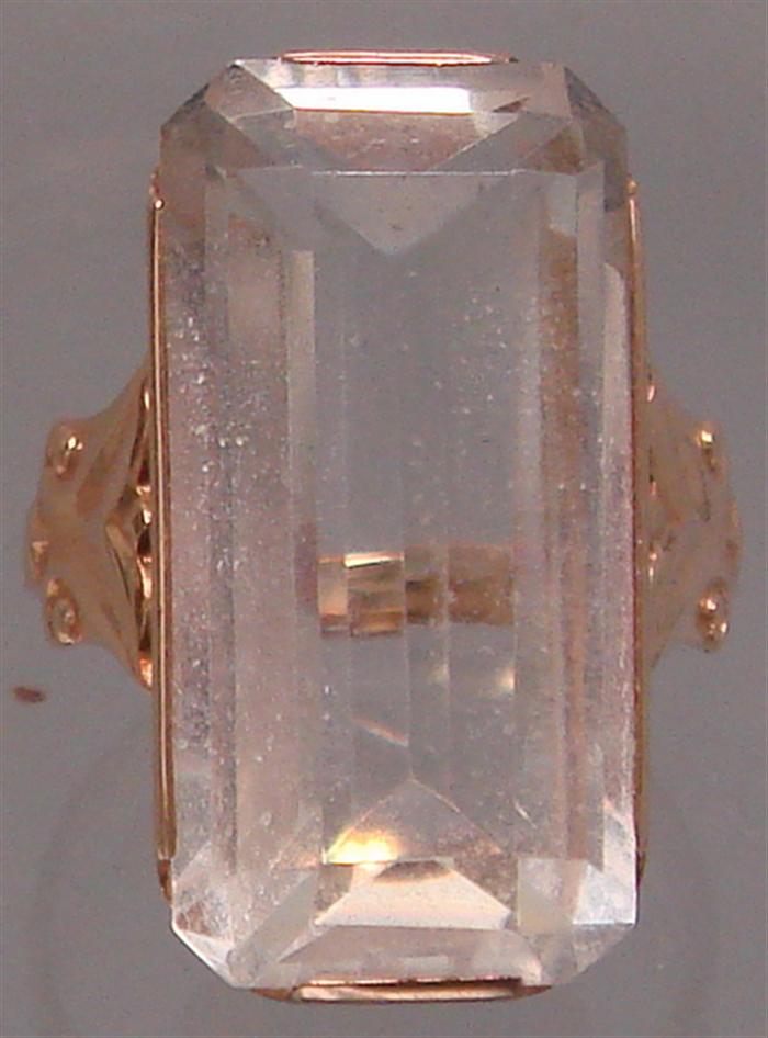 Appraisal: K rose gold Quartz Ring Rectangular step cut colorless quartz