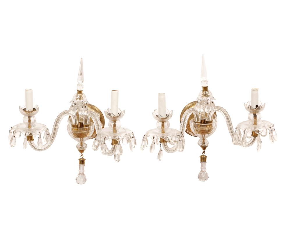 Appraisal: Pair of American Cut Crystal and Brass Two-Light Sconces spire