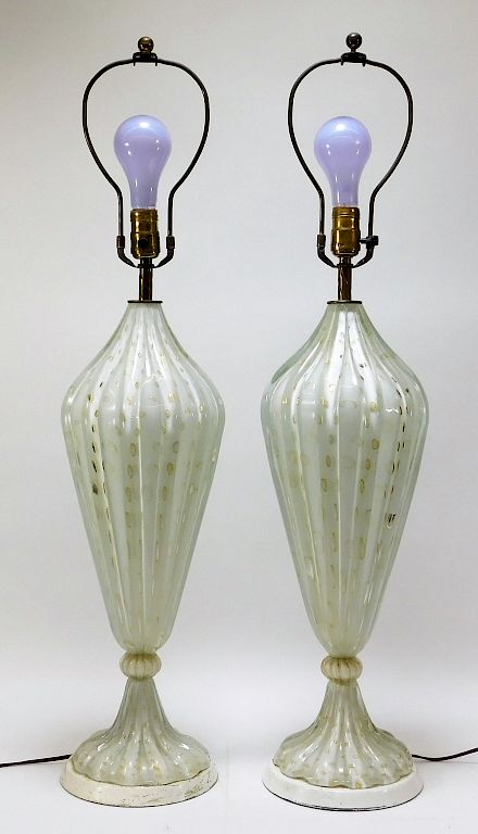 Appraisal: Pr Monumental Barovier Toso Aventurine Lamps Italy th Century Pair