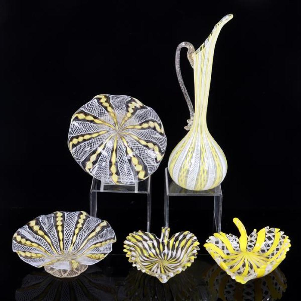 Appraisal: MURANO ITALIAN ART GLASS PC GROUP WITH YELLOW WHITE COPPER