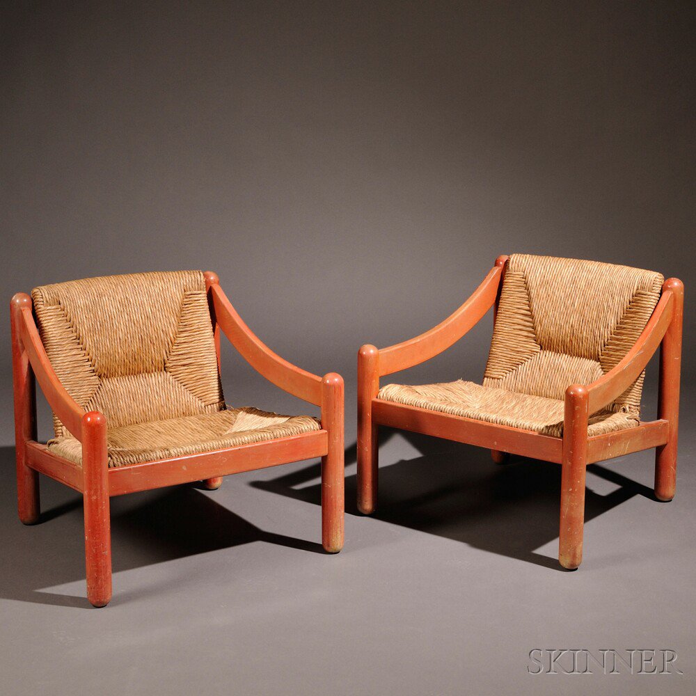 Appraisal: Pair of Vico Magistretti Carimate Fruitwood Lounge Chairs Cassina Italy