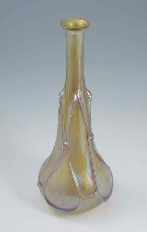 Appraisal: LOETZ IRIDESCENT BOTTLE NECK GLASS VASE '' unsigned CONDITION There