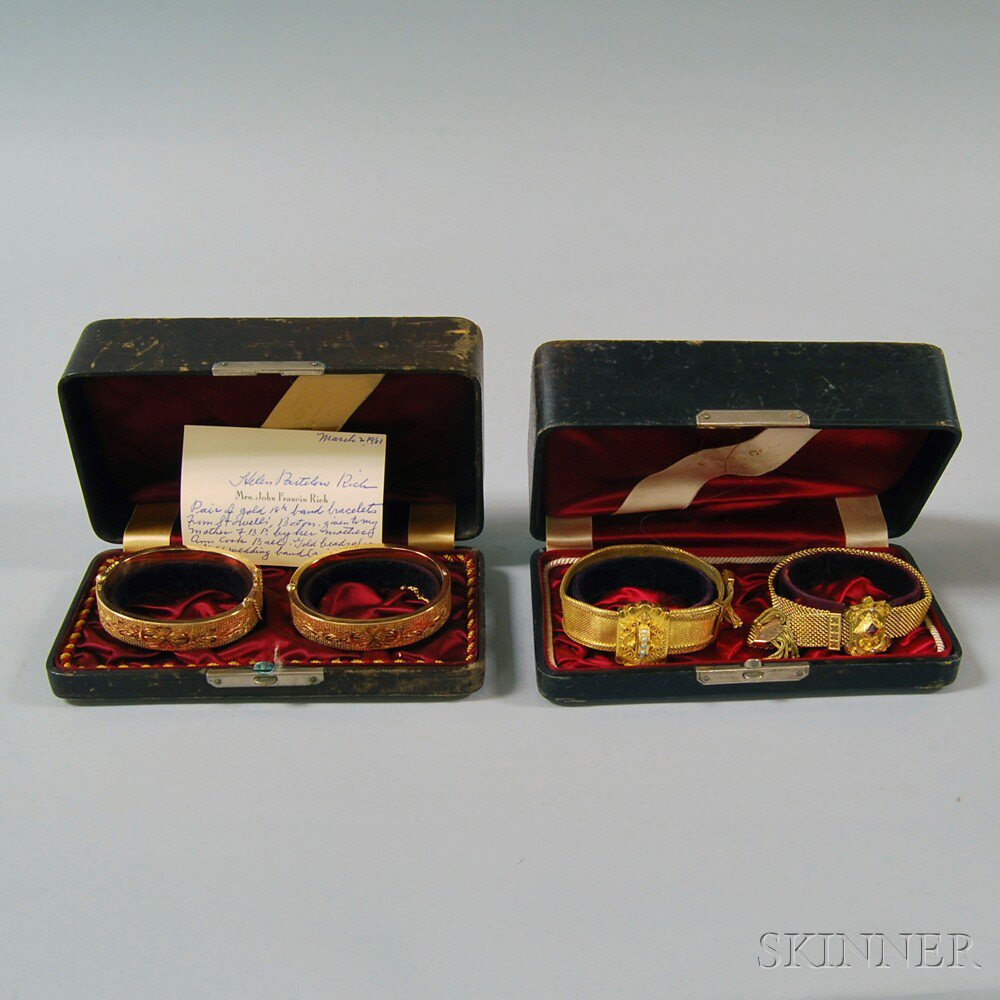 Appraisal: Four Antique Gold Bracelets in Original Boxes a pair of