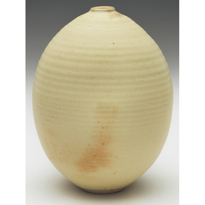 Appraisal: Otto Heino vase bulbous and ribbed shape under a cream