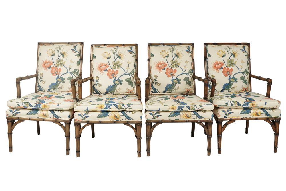 Appraisal: BOB HOPE-OWNED SET OF FOUR BAMBOO DINING ARMCHAIRSThis set of