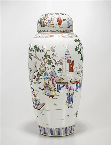 Appraisal: Chinese enameled porcelain covered vase depicting figures in an outdoor