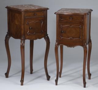 Appraisal: th c French marble top walnut side tables Pair of