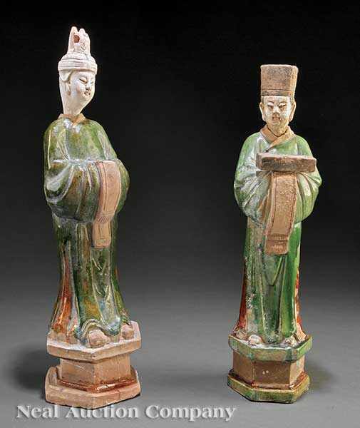 Appraisal: Two Chinese Glazed Pottery Figures Ming Dynasty - each figure