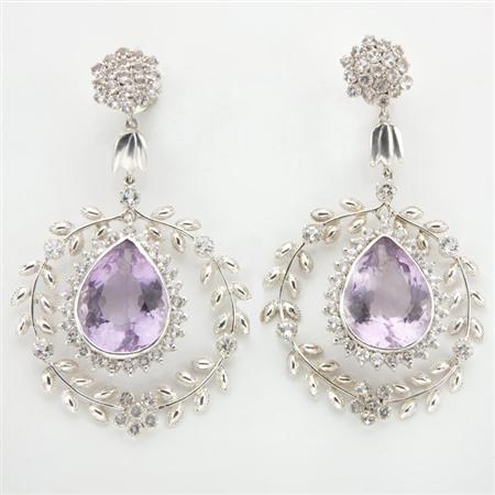 Appraisal: Pair of Silver Amethyst and Simulated Diamond Pendant-Earrings Estimate -