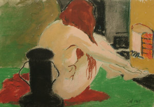 Appraisal: Donald Harris mid th century- Nude by the Fire gouache