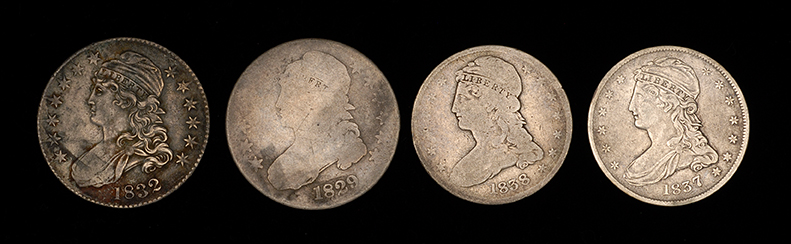 Appraisal: FOUR U S HALF DOLLARS and Conditions vary