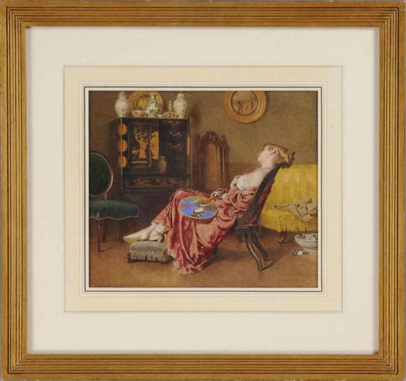 Appraisal: EDWARD RADFORD - ASLEEP IN A CHAIR Watercolor on paper