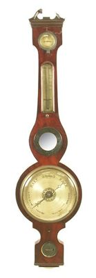 Appraisal: A th century mahogany wheel barometer with silvered hygrometer thermometer