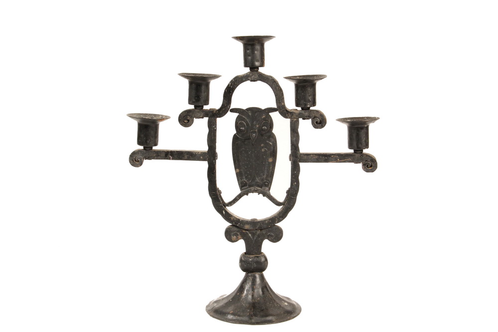 Appraisal: ARTS CRAFTS CANDELABRUM - Vintage Wrought Iron Five-Cup Candelabrum in